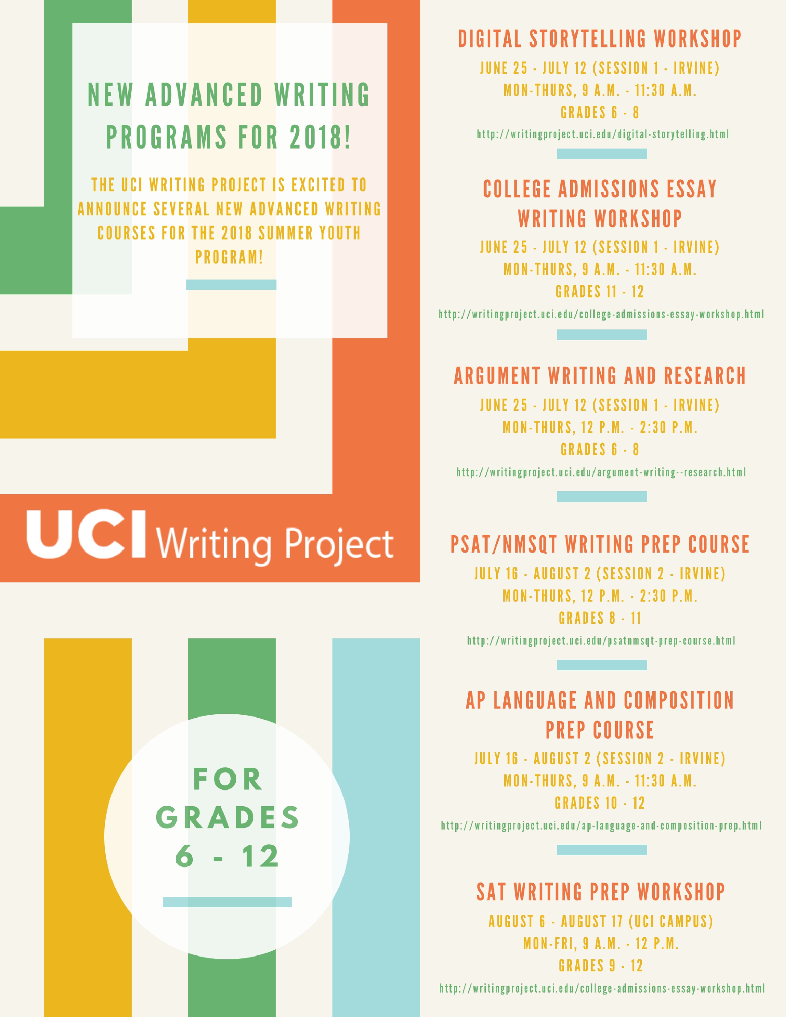 New Advanced Writing Programs for 2018!